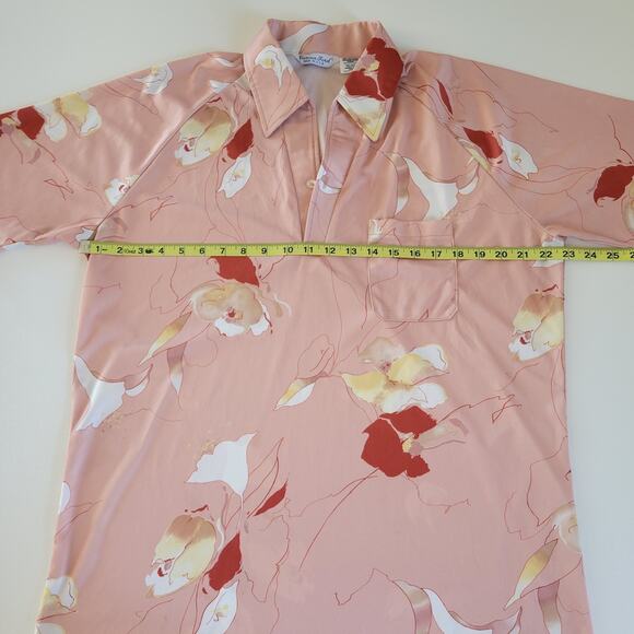 Vintage Carina Ford Shirt Mens L Pink Abstract Floral Disco Open Collar 70s USA - Picture 3 of 5